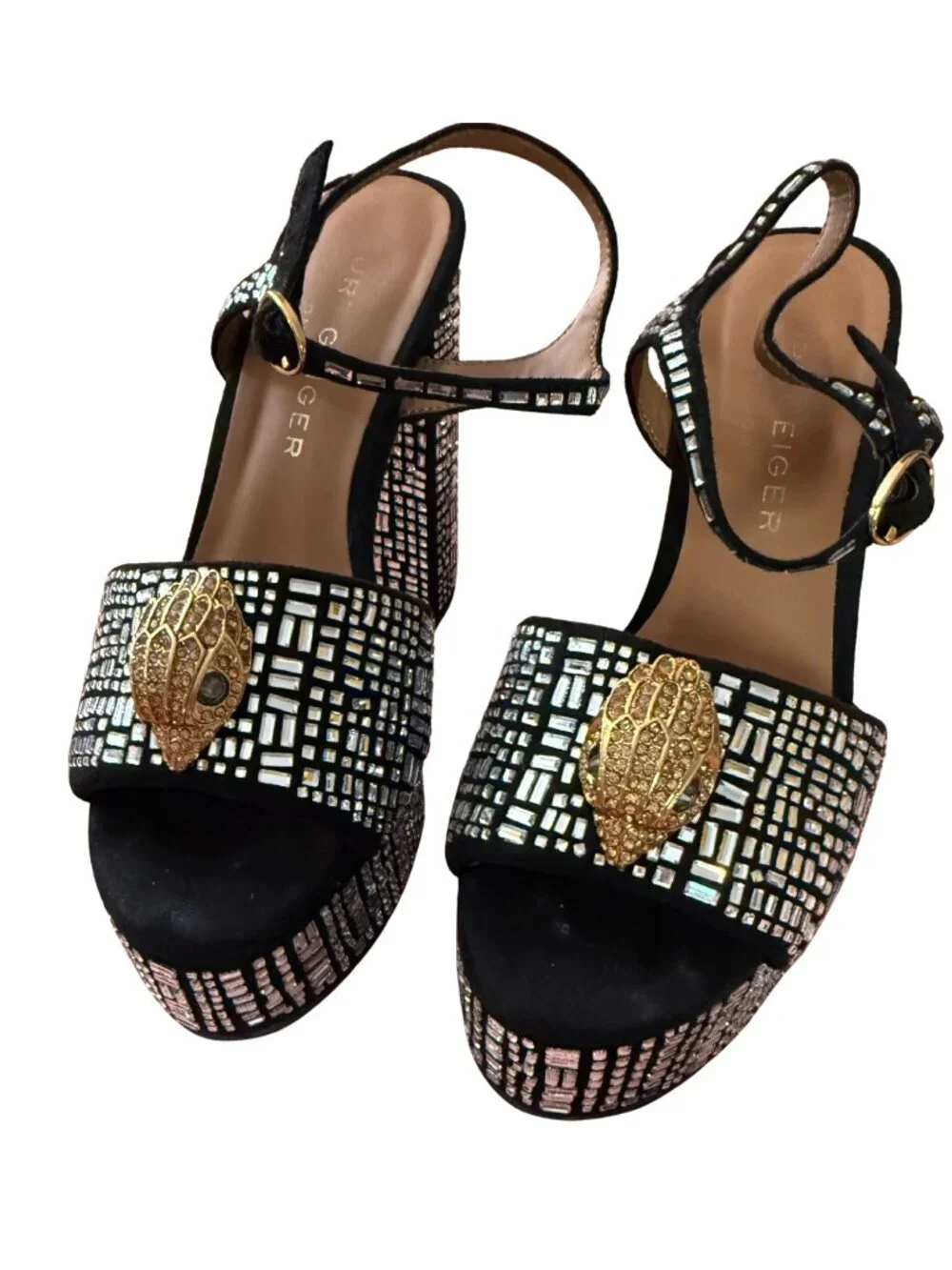 KURT GEIGER Kensington Platform Heel Crystal Black EUC $245 Sz 36